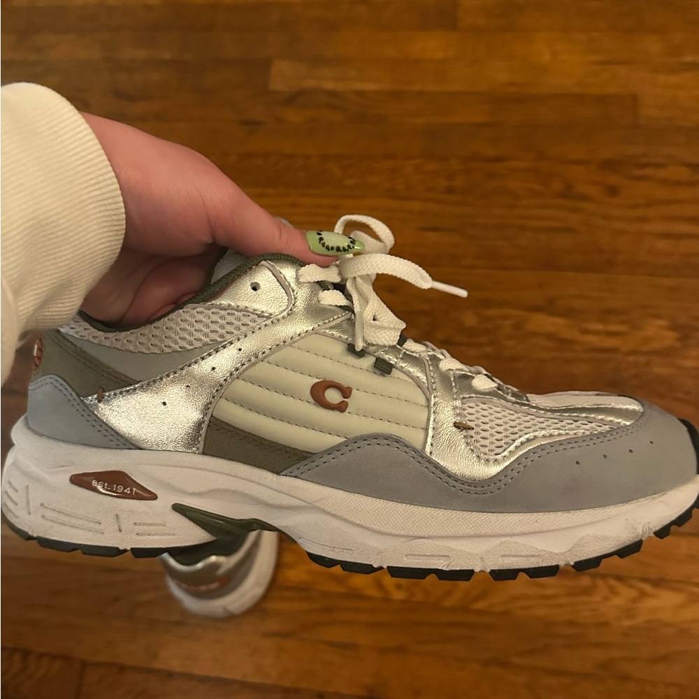 Coach sneakers silver. Great condition, one of a kind. Comes with box